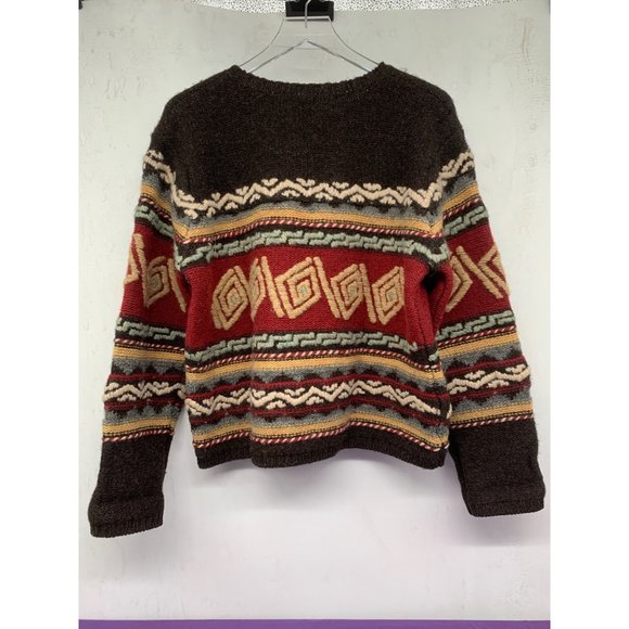 Moda Int'l Women Large Chunky Wool Geometric Tribal Pattern Cozy Sweater Brown R - Picture 5 of 8